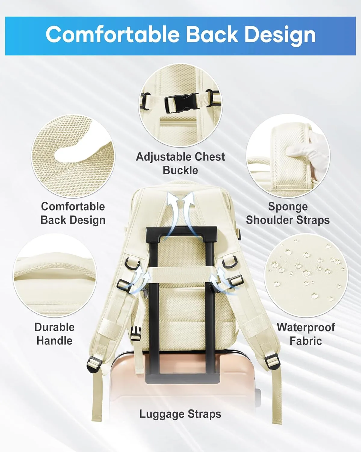 suradar Vacpack Backpack with Vacuum Seal Backpacks Travel Airback Backpack with Pump Travel Backpacks Compression Bag Men Carry On Bag Flight Approved Women Weekender Hiking Work Daypack Beige