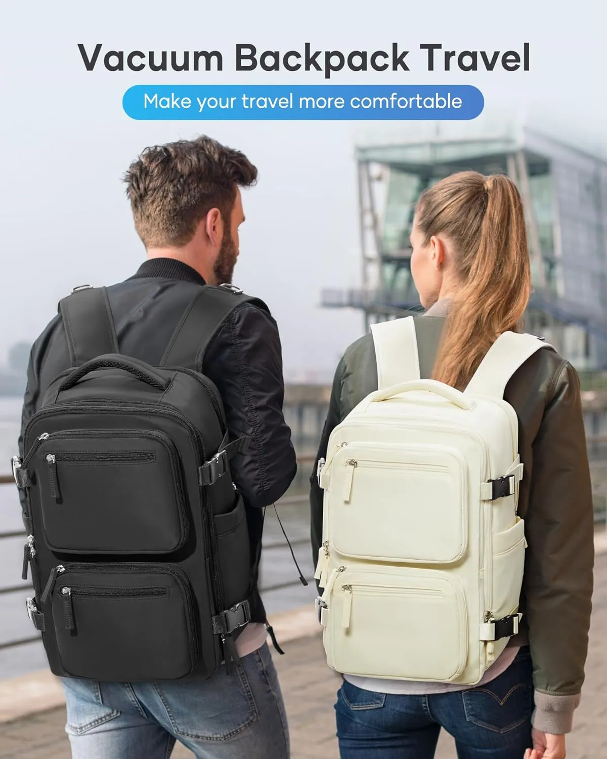 suradar Vacpack Backpack with Vacuum Seal Backpacks Travel Airback Backpack with Pump Travel Backpacks Compression Bag Men Carry On Bag Flight Approved Women Weekender Hiking Work Daypack Black