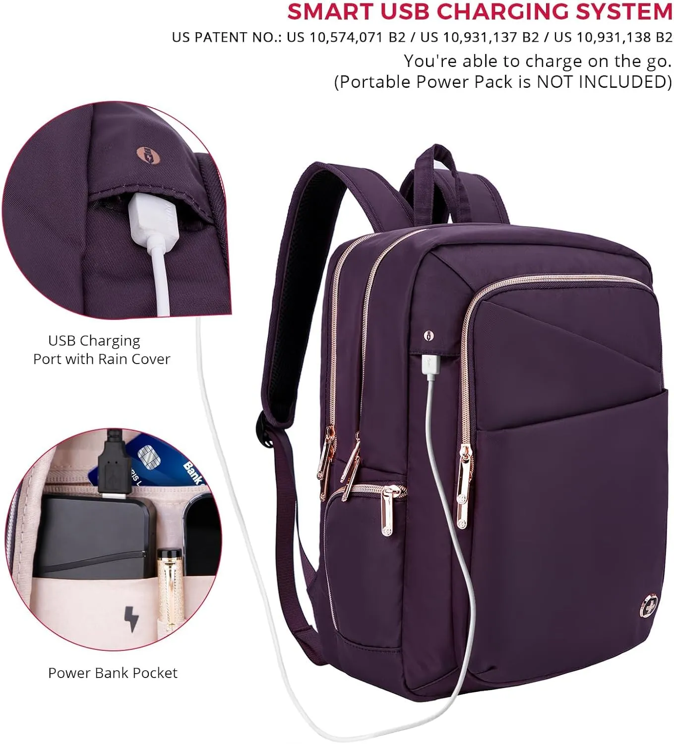 Swissdigital Design College Backpack For Women, Fits 15.6 Inch Laptop Bookbags With USB Charging Port, Large Backpacks For Students, Purple | KATY ROSE