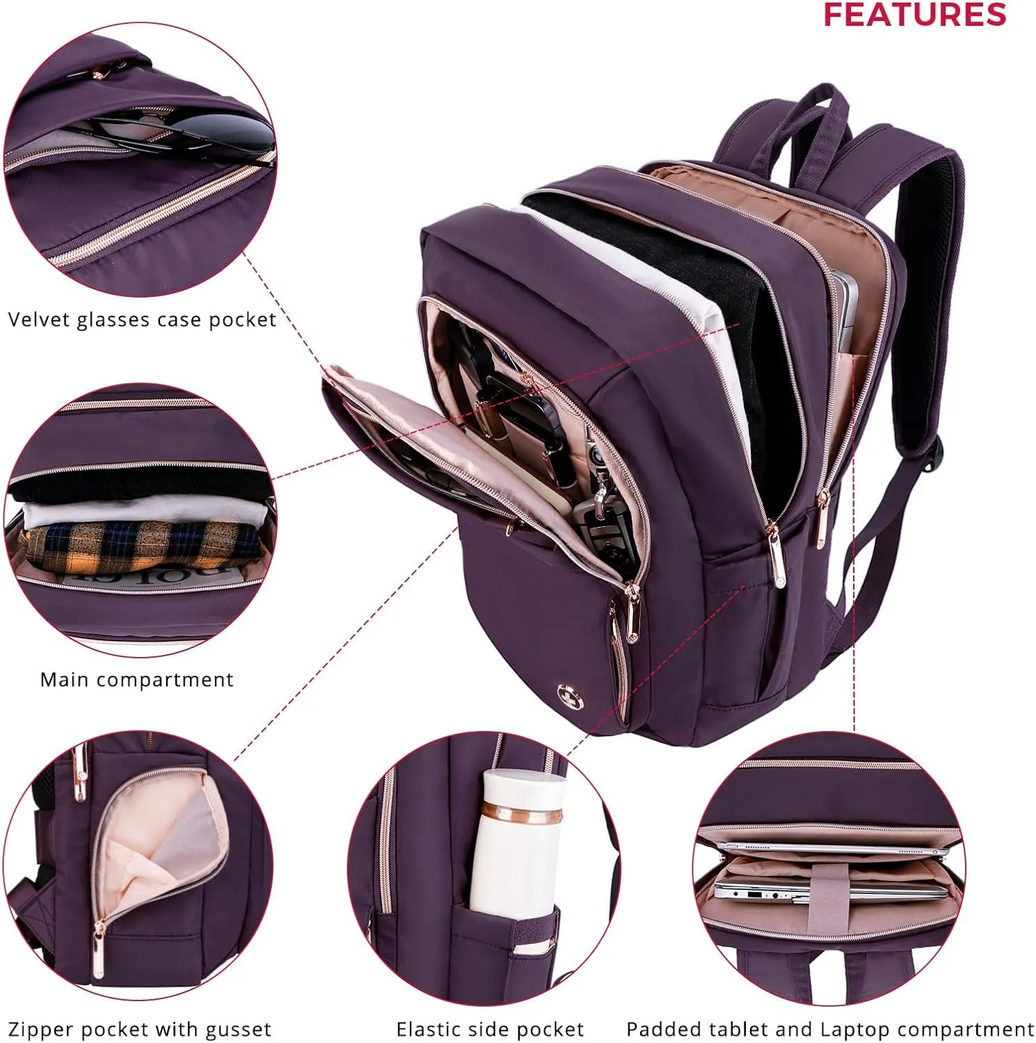 Swissdigital Design College Backpack For Women, Fits 15.6 Inch Laptop Bookbags With USB Charging Port, Large Backpacks For Students, Purple | KATY ROSE
