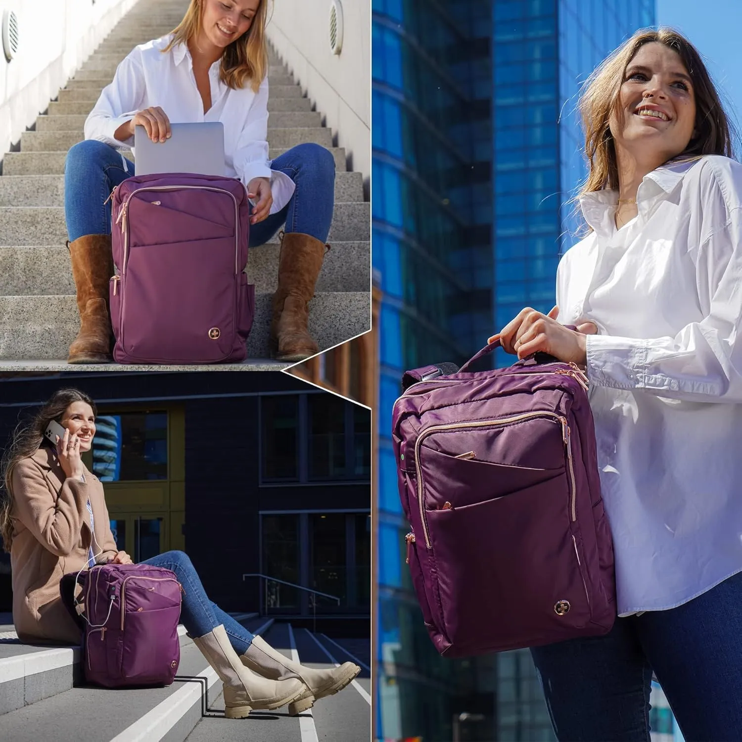 Swissdigital Design College Backpack For Women, Fits 15.6 Inch Laptop Bookbags With USB Charging Port, Large Backpacks For Students, Purple | KATY ROSE