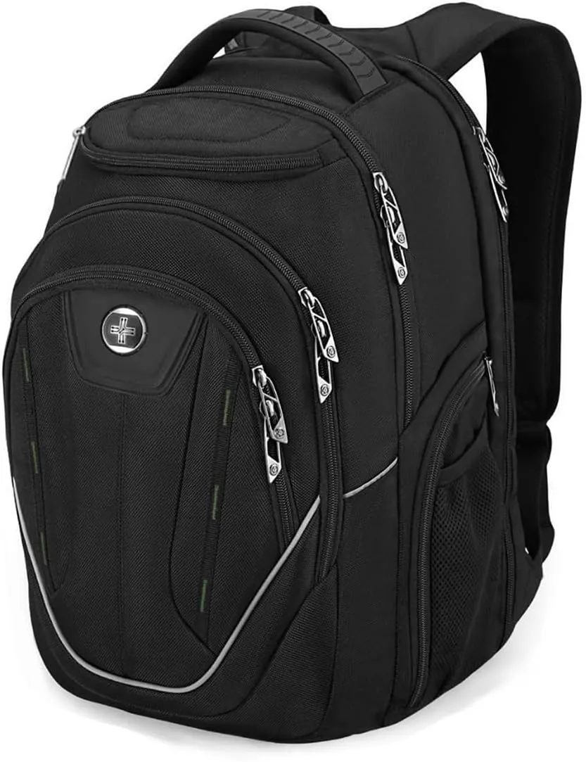 Swissdigital Design Large Travel Backpack For Men, TSA-Friendly Business Laptop Backpack, USB Charging PortRFID Protection Tech Backpack Fits 15.6Inch Laptop Black/Green | J16BTF-21