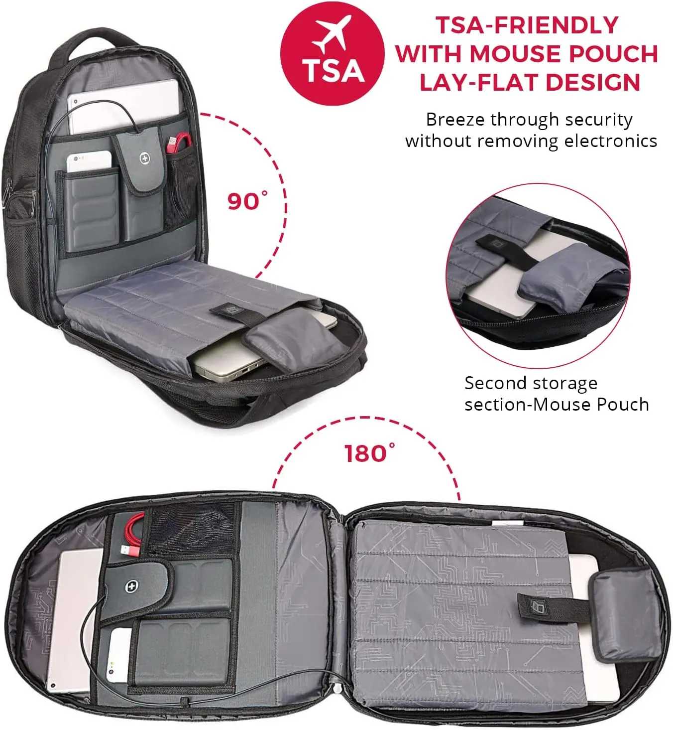 Swissdigital Design Large Travel Backpack For Men, TSA-Friendly Business Laptop Backpack, USB Charging PortRFID Protection Tech Backpack Fits 15.6Inch Laptop Black/Grey | J16BTF-02