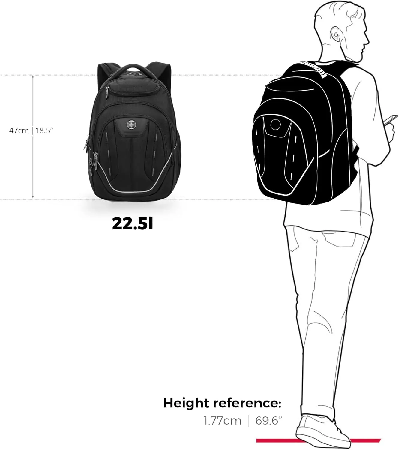 Swissdigital Design Large Travel Backpack For Men, TSA-Friendly Business Laptop Backpack, USB Charging PortRFID Protection Tech Backpack Fits 15.6Inch Laptop Black/Grey | J16BTF-02
