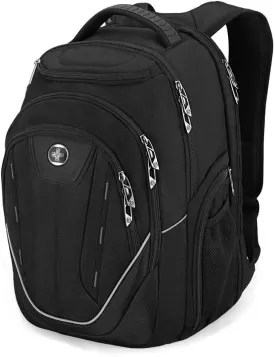 Swissdigital Design Large Travel Backpack For Men, TSA-Friendly Business Laptop Backpack, USB Charging PortRFID Protection Tech Backpack Fits 15.6Inch Laptop Black/Grey | J16BTF-02