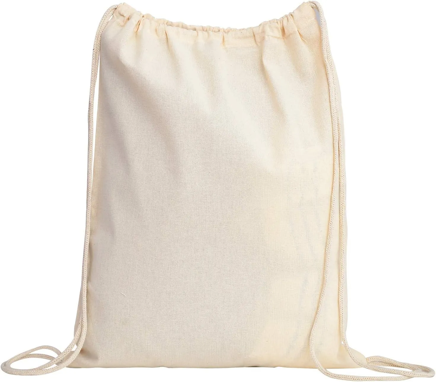 TBF Cotton Drawstring Backpack Gym Sack Canvas Cinch Sport Pack for Men, Women - Set of 12, Natural