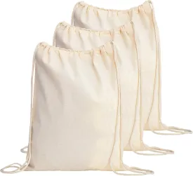 TBF Cotton Drawstring Backpack Gym Sack Canvas Cinch Sport Pack for Men, Women - Set of 3, Natural