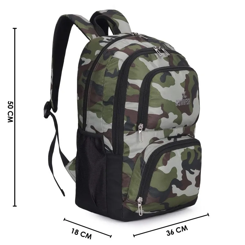 THE CLOWNFISH Cadet Polyester Laptop Backpack - Water-Resistant, Adjustable Straps | 32.5 Litres | Camo Green