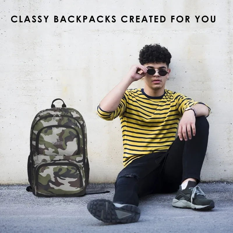 THE CLOWNFISH Cadet Polyester Laptop Backpack - Water-Resistant, Adjustable Straps | 32.5 Litres | Camo Green