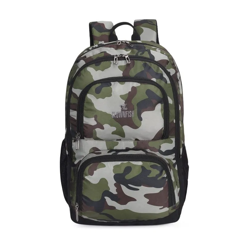 THE CLOWNFISH Cadet Polyester Laptop Backpack - Water-Resistant, Adjustable Straps | 32.5 Litres | Camo Green