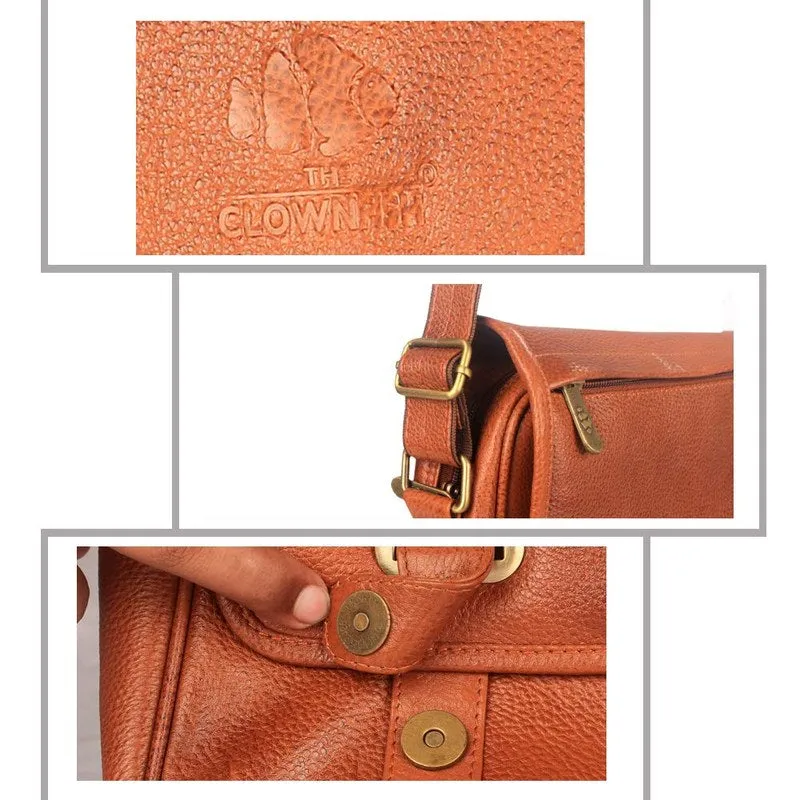 THE CLOWNFISH Envoy Leather Laptop Briefcase | 14 inch | Honey Brown | For Office & Travel