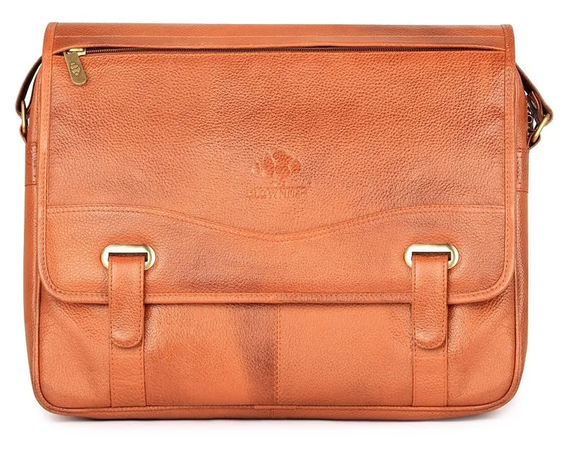 THE CLOWNFISH Envoy Leather Laptop Briefcase | 14 inch | Honey Brown | For Office & Travel
