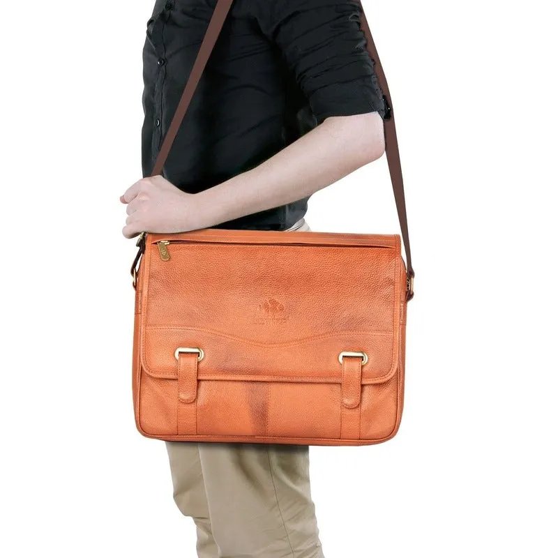 THE CLOWNFISH Envoy Leather Laptop Briefcase | 14 inch | Honey Brown | For Office & Travel