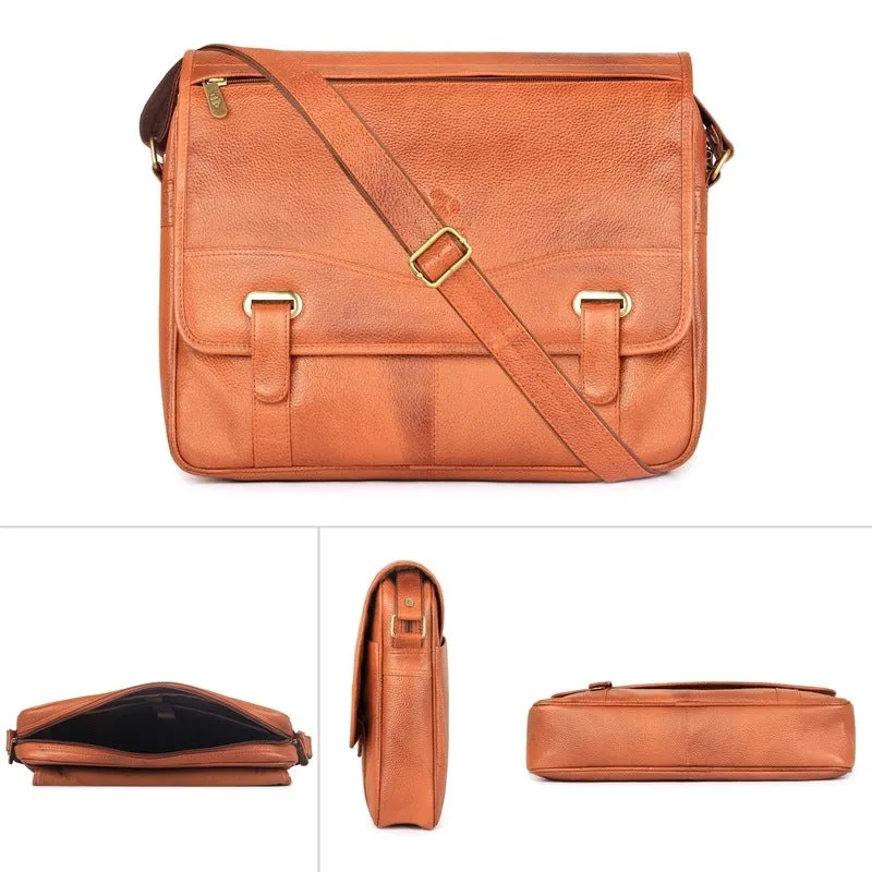 THE CLOWNFISH Envoy Leather Laptop Briefcase | 14 inch | Honey Brown | For Office & Travel