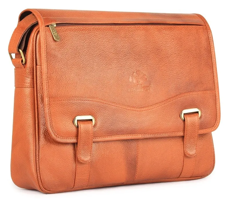 THE CLOWNFISH Envoy Leather Laptop Briefcase | 14 inch | Honey Brown | For Office & Travel
