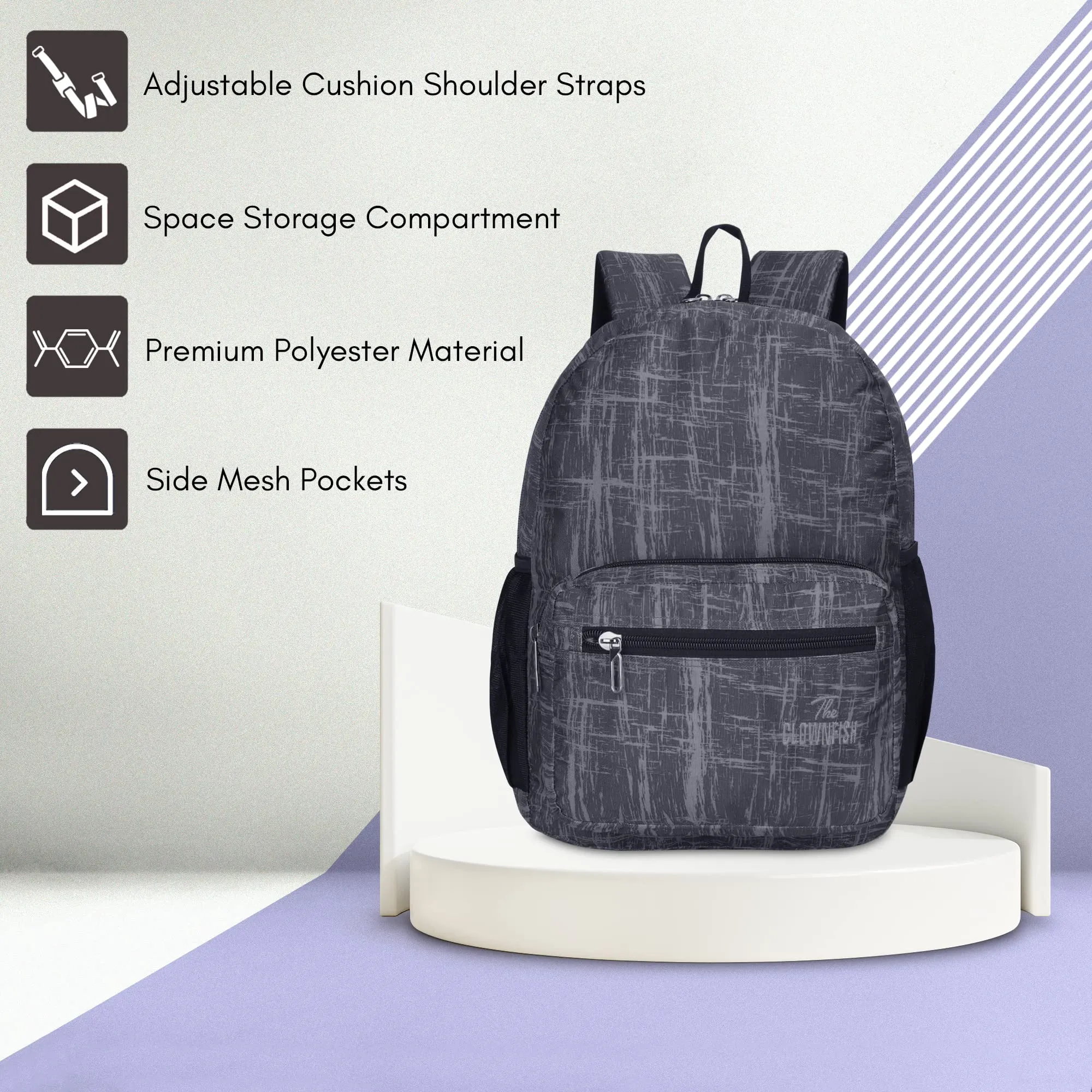 THE CLOWNFISH Marcellus Polyester Laptop Backpack - Water Resistant, Spacious | 14 inch Laptop | 21.5 Litres | Grey