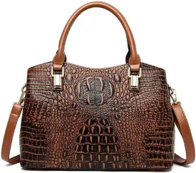 Top Handle Satchel Handbags Crocodile Bag Designer Purse Leather Tote Bags (brown)