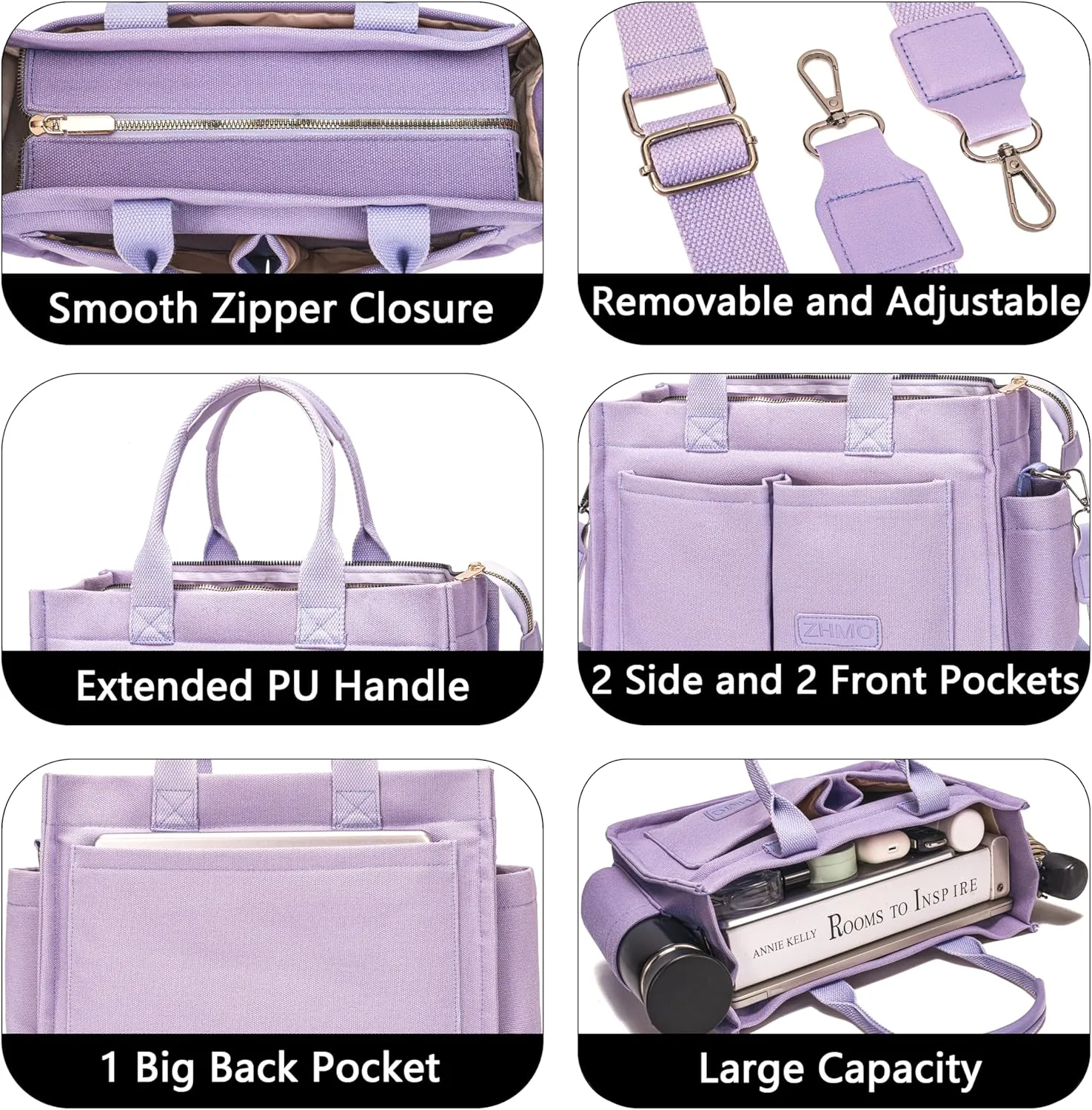 Tote Bag for Women With Compartments,Large Canvas Tote Women's Purse Crossbody Bags Work Laptop Book Bag Satchels Handbags