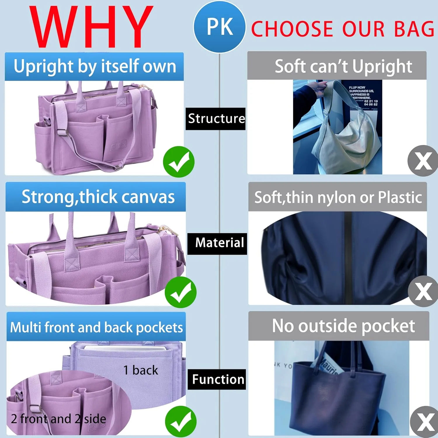 Tote Bag for Women With Compartments,Large Canvas Tote Women's Purse Crossbody Bags Work Laptop Book Bag Satchels Handbags