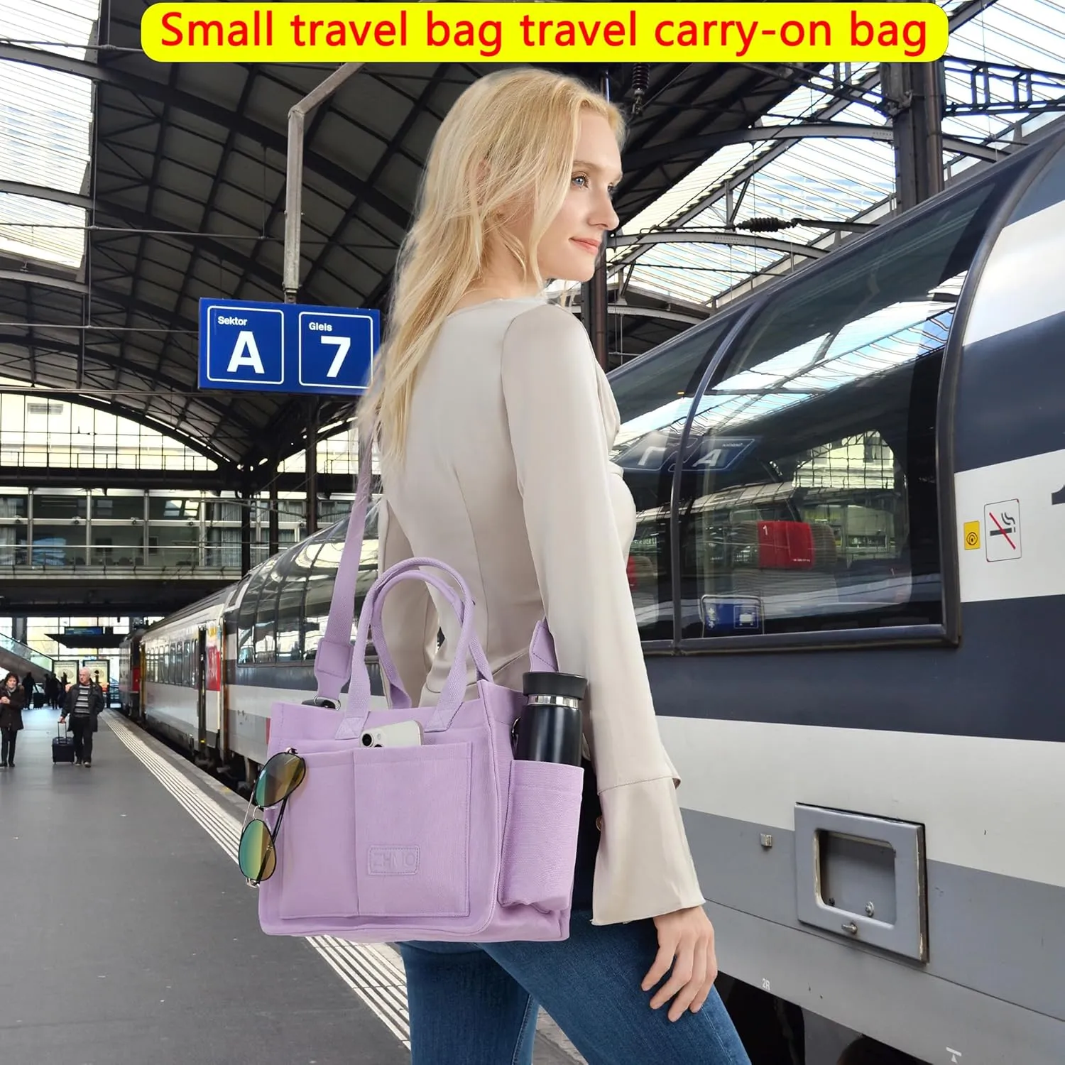 Tote Bag for Women With Compartments,Large Canvas Tote Women's Purse Crossbody Bags Work Laptop Book Bag Satchels Handbags