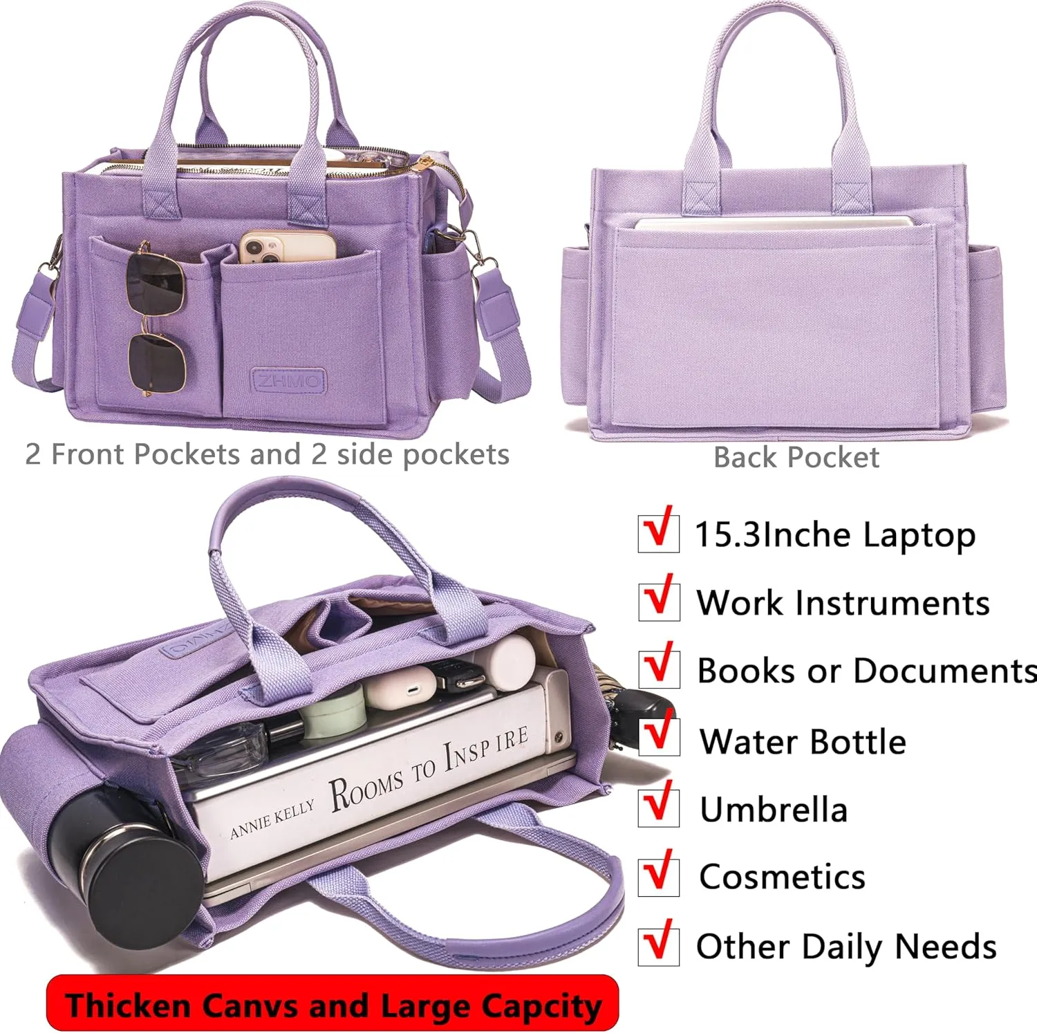 Tote Bag for Women With Compartments,Large Canvas Tote Women's Purse Crossbody Bags Work Laptop Book Bag Satchels Handbags