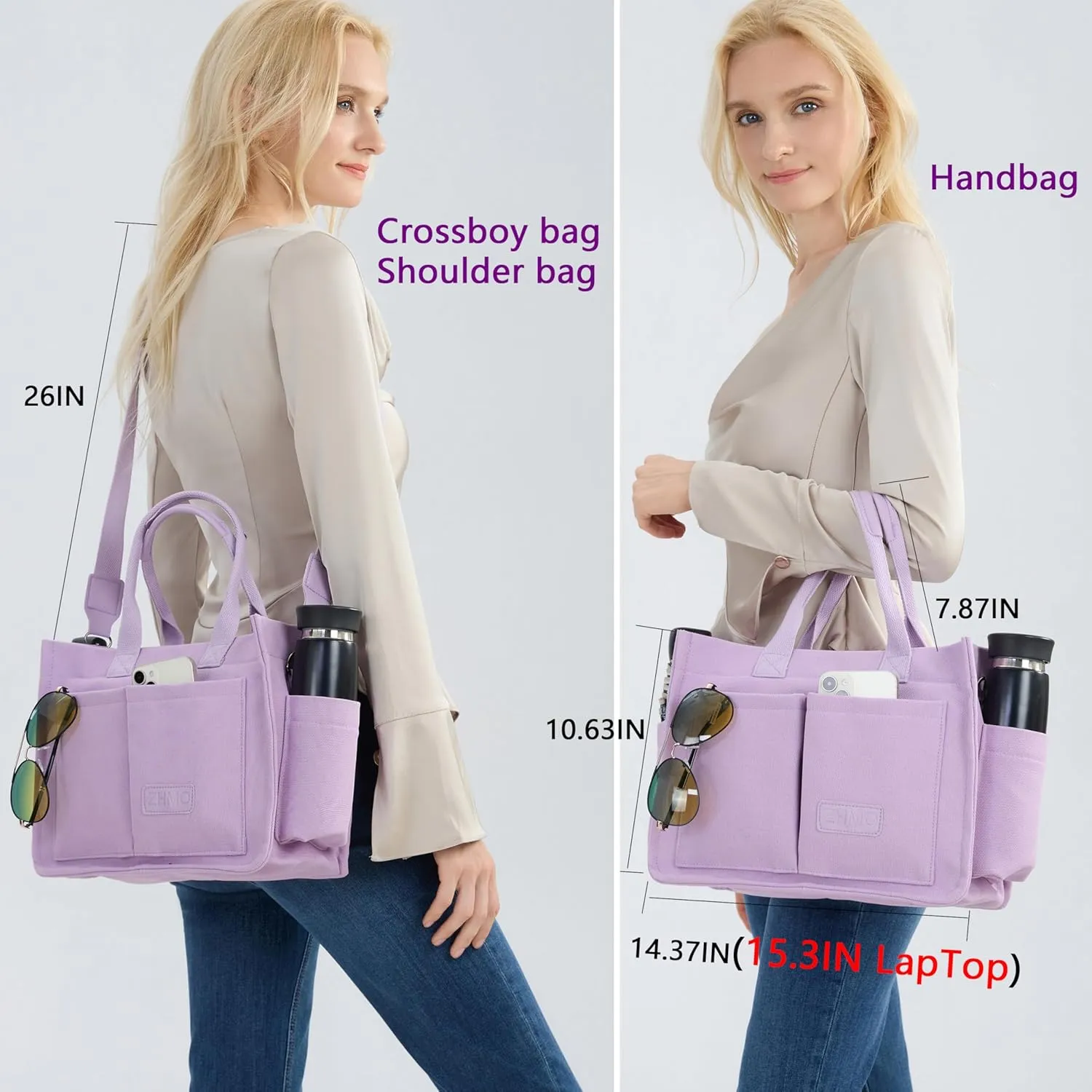 Tote Bag for Women With Compartments,Large Canvas Tote Women's Purse Crossbody Bags Work Laptop Book Bag Satchels Handbags