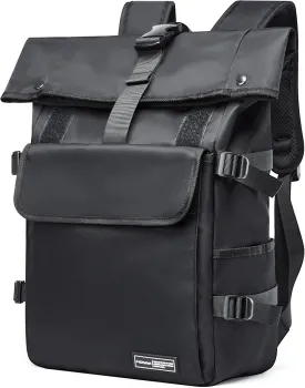 Travel Backpack for Men Expandable Roll Top Backpack with 16 Inch Laptop Compartment, Casual Daypack Backpacks Rucksack Water-Resistant for Commuter College Work Sports Hiking (Black)