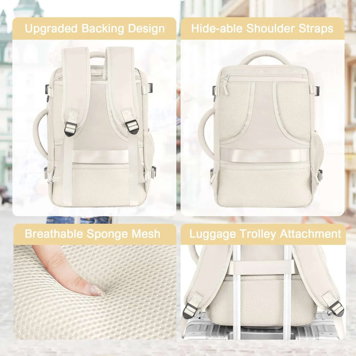 Travel Backpack for Men Women, Carry on Backpack Flight Approved, Personal Item Backpack Bag on Airplanes,Backpacks for Traveling, Travel Essentials,Beige