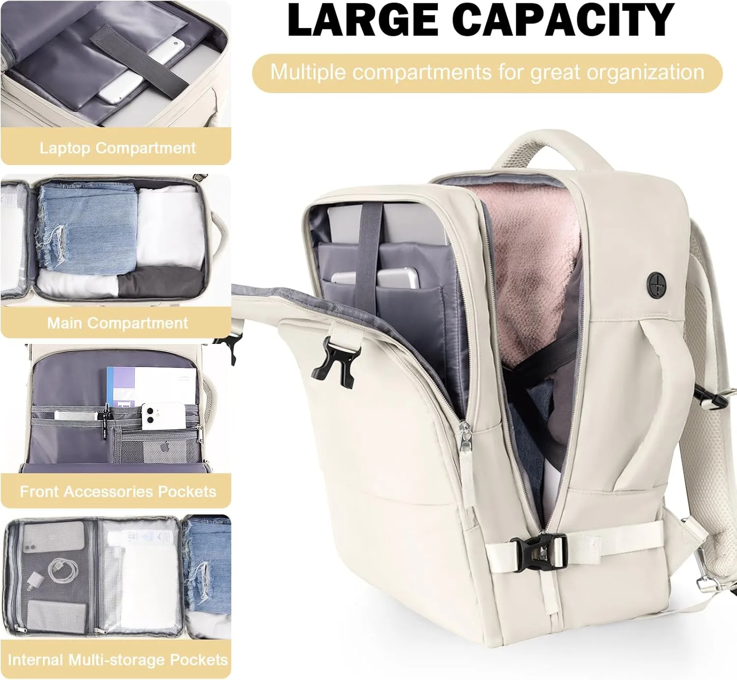 Travel Backpack for Men Women, Carry on Backpack Flight Approved, Personal Item Backpack Bag on Airplanes,Backpacks for Traveling, Travel Essentials,Beige