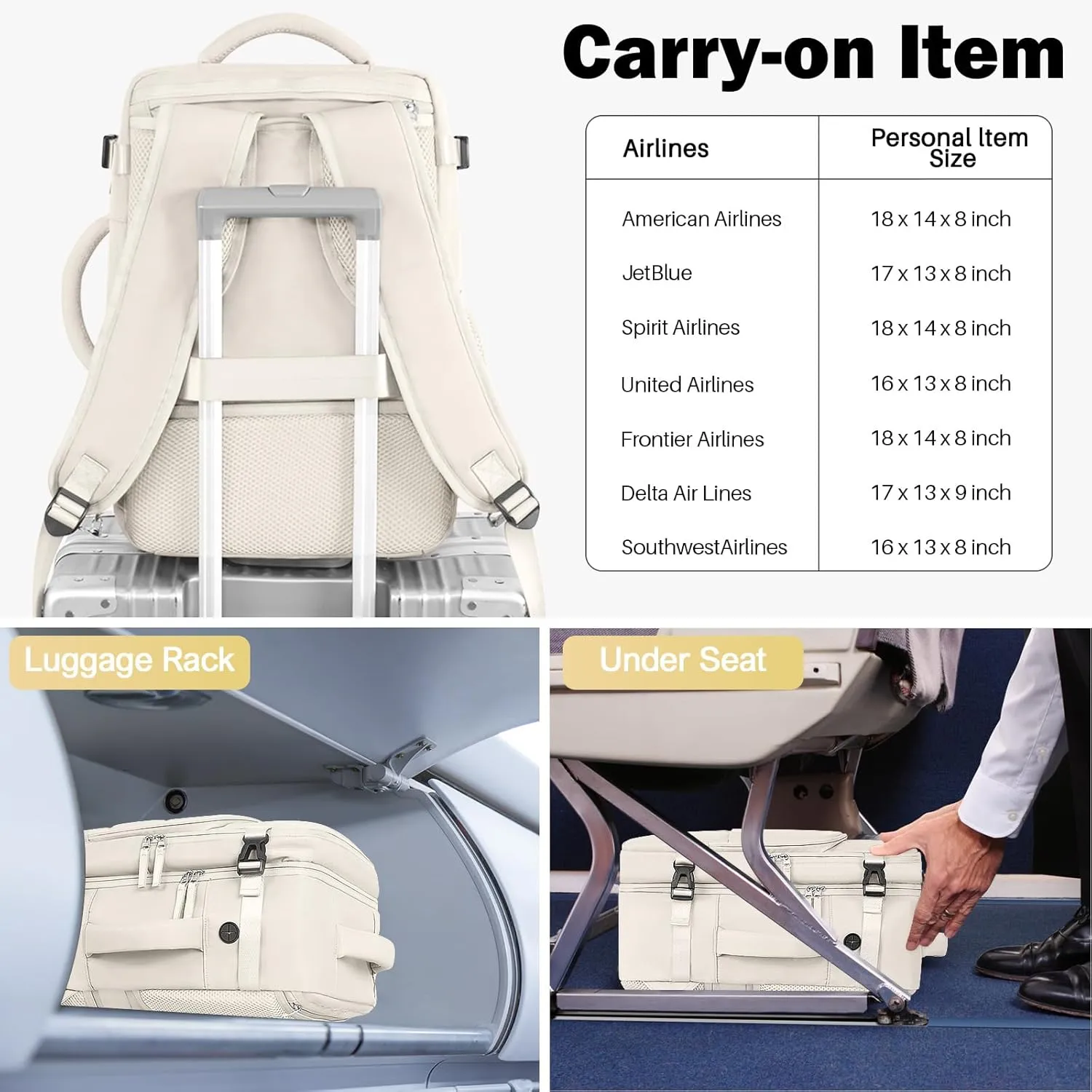 Travel Backpack for Men Women, Carry on Backpack Flight Approved, Personal Item Backpack Bag on Airplanes,Backpacks for Traveling, Travel Essentials,Beige