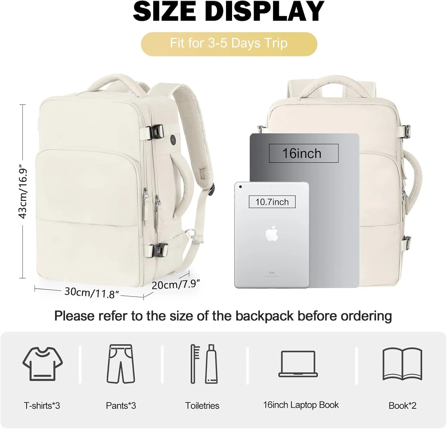 Travel Backpack for Men Women, Carry on Backpack Flight Approved, Personal Item Backpack Bag on Airplanes,Backpacks for Traveling, Travel Essentials,Beige