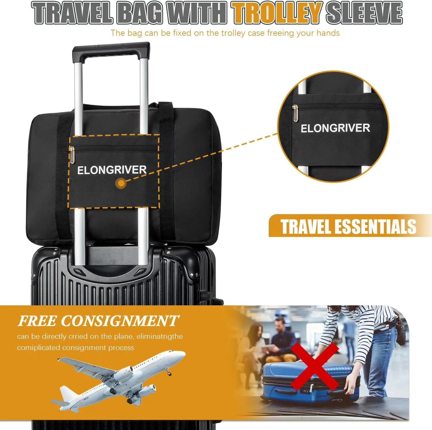 Travel Duffel Bag Foldable Weekender Overnight Bag for Men Women Lightweight Carry on Tote Bag For Spirit Airlines