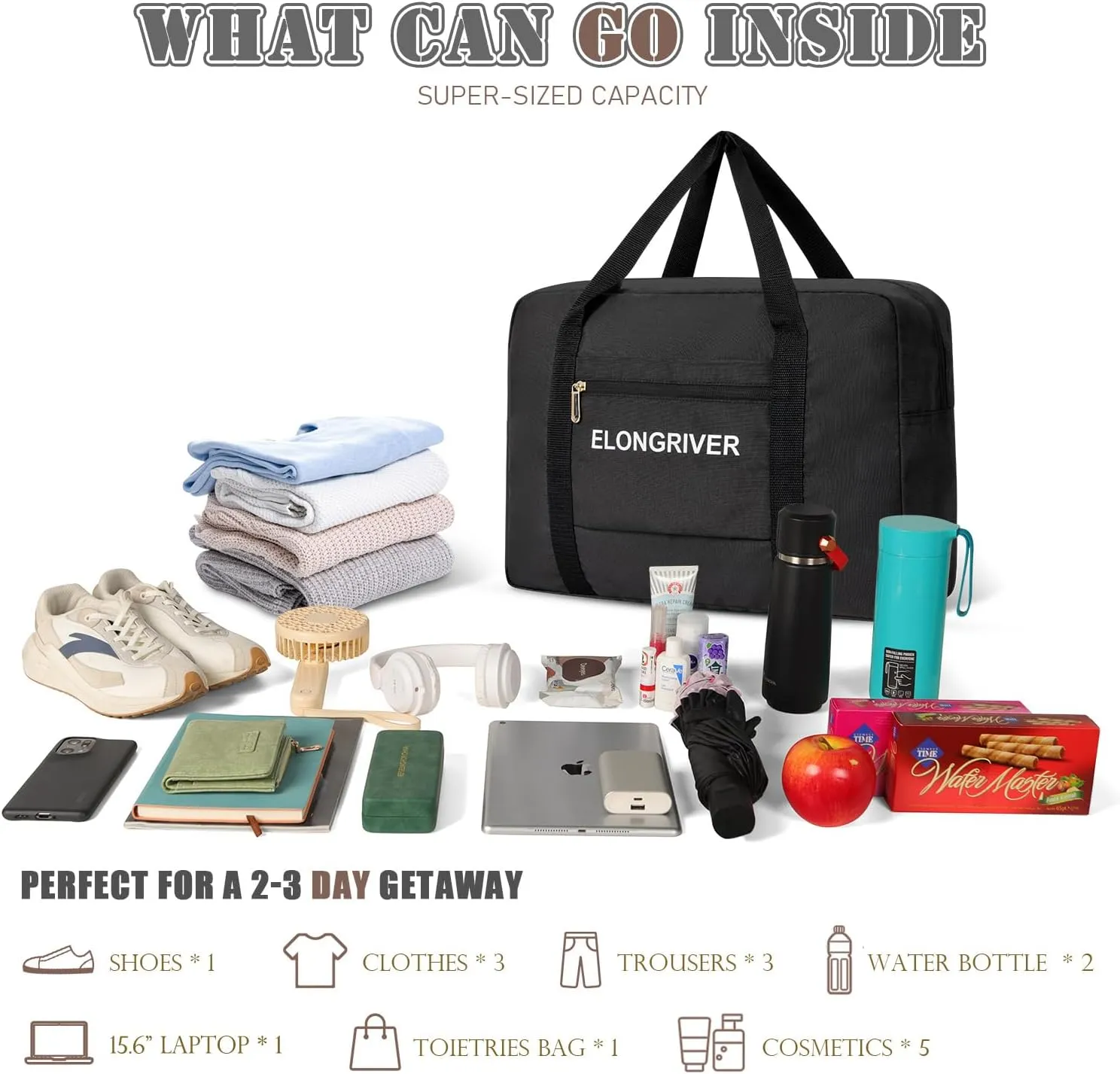 Travel Duffel Bag Foldable Weekender Overnight Bag for Men Women Lightweight Carry on Tote Bag For Spirit Airlines