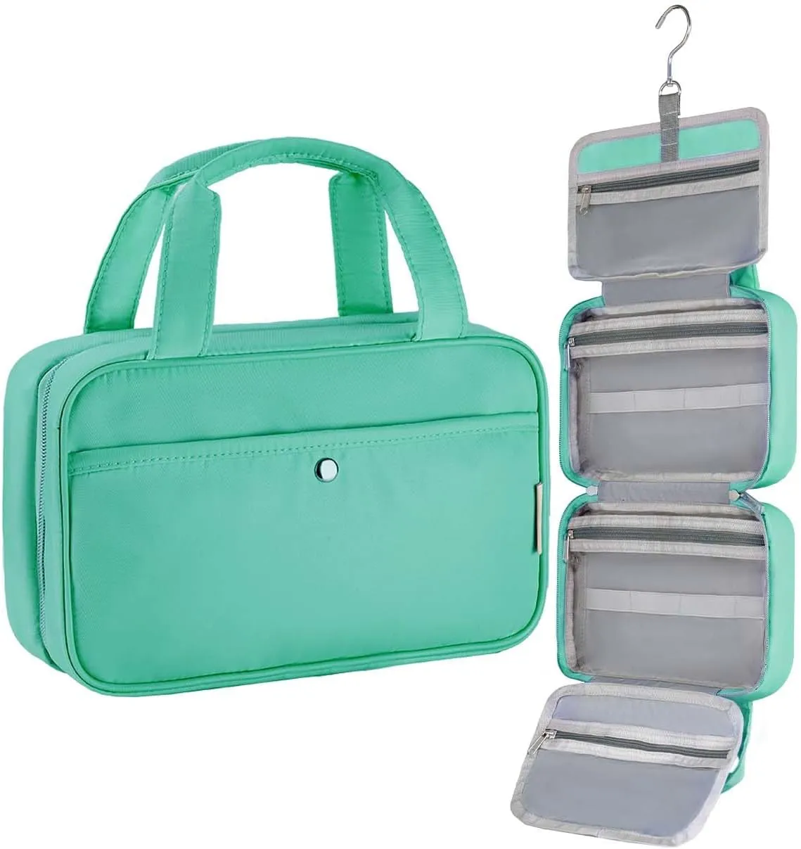 Travel Hanging Toiletry Bag for Women - Waterproof Cosmetic Organizer with Clear Window, Lightweight Bathroom Bags for Essentials, Makeup, Shampoo, Toiletries (Green, Medium)