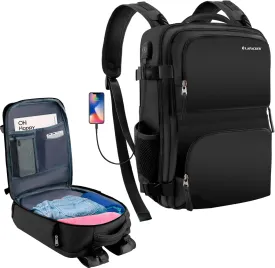 Travel Laptop Backpack Men Women,Business Anti Theft Carry On Backpacks with USB Charging Port Shoe Compartment Airline Approved,Water Resistant College Rucksack Fits 15.6 Inch Notebook,Black