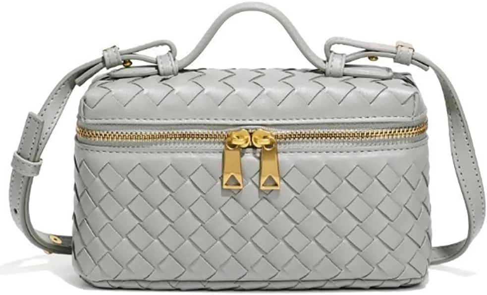 Trendy Woven Crossbody Purse Square Box Bags Women Shoulder Bag Cute Satchels Mini PU Leather Top-Handle Tote Handbag