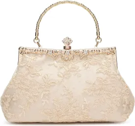 UBORSE 1920s Vintage Purse Embroidery Lace Floral Clutch Purse for Women Formal Evening Bag Handbag Wedding Bag