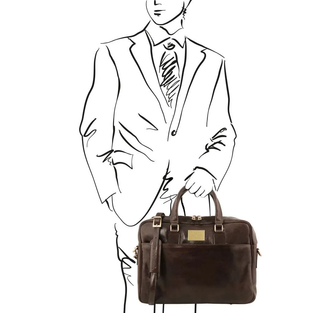 Urbino - Leather laptop briefcase with front pocket | TL141241