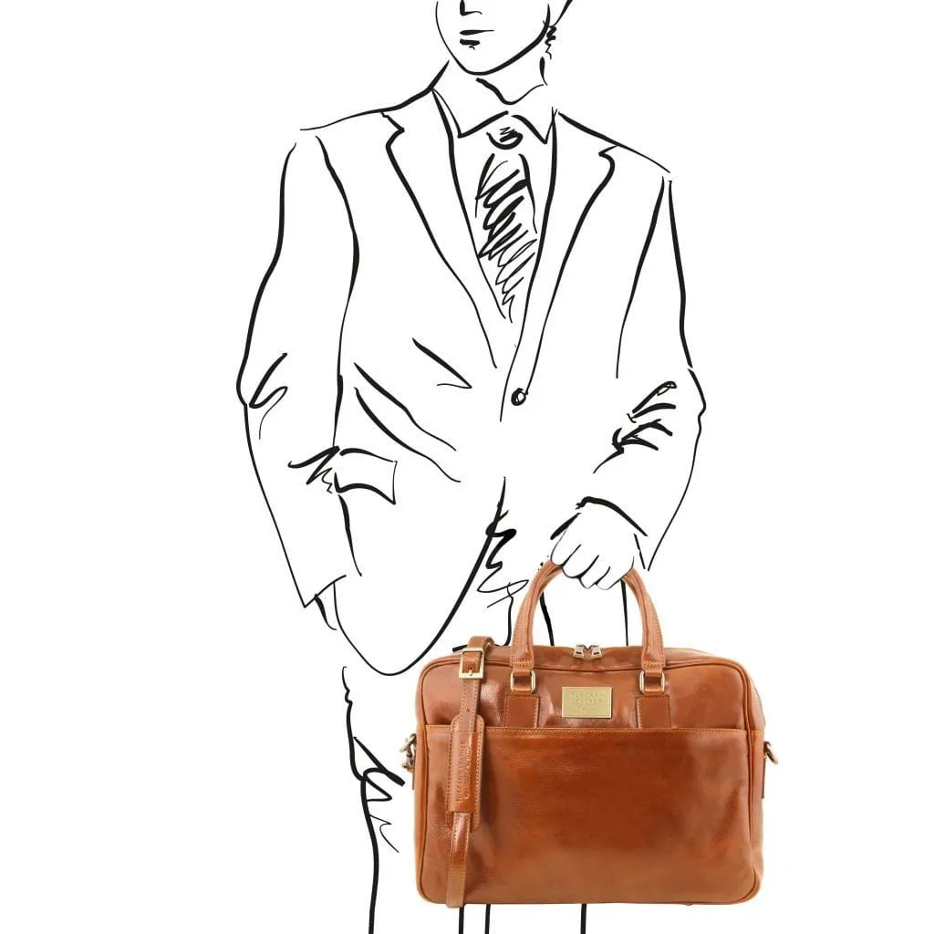 Urbino - Leather laptop briefcase with front pocket | TL141241