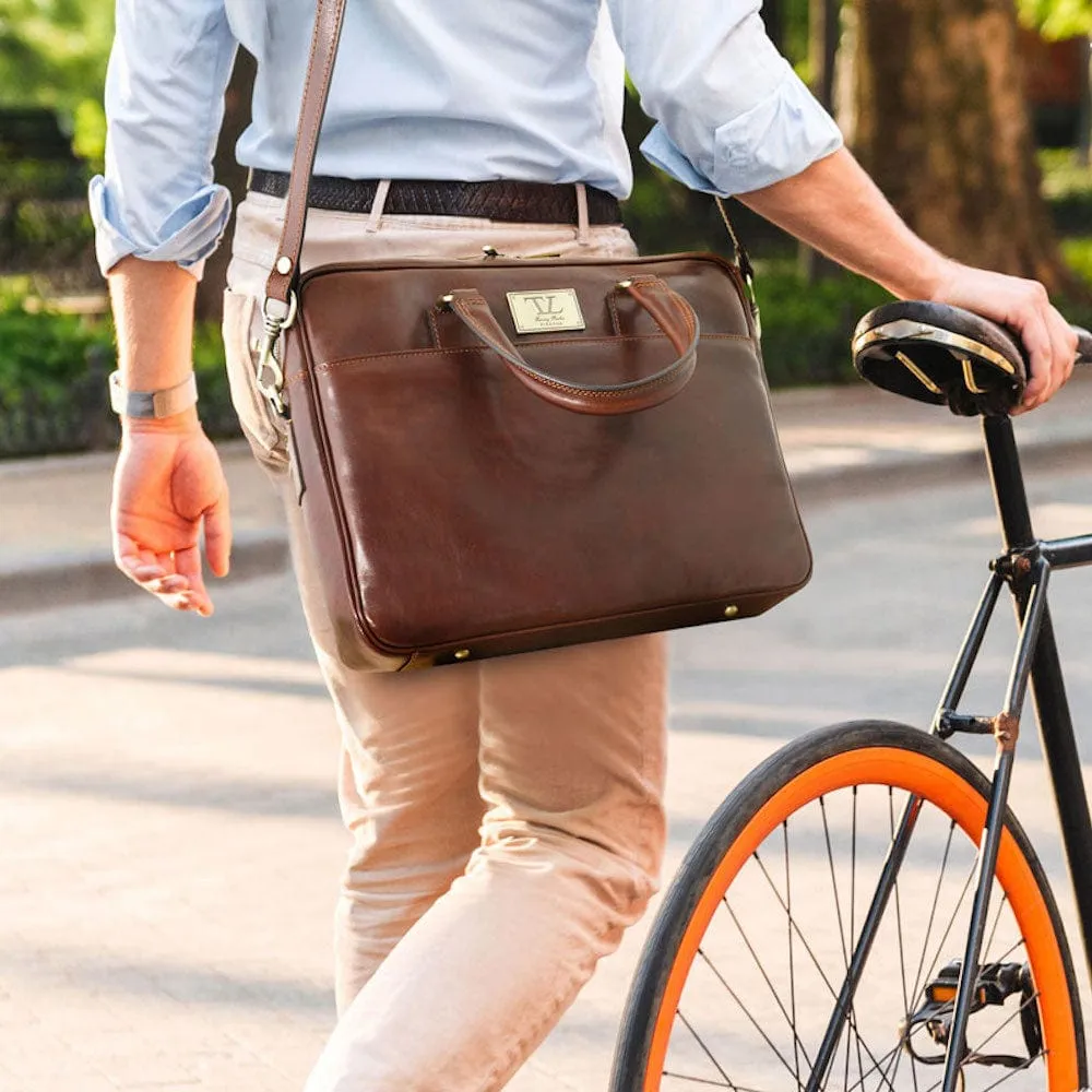 Urbino - Leather laptop briefcase with front pocket | TL141241