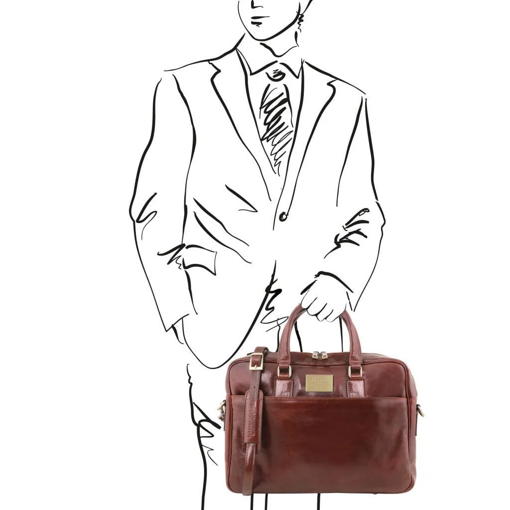 Urbino - Leather laptop briefcase with front pocket | TL141241
