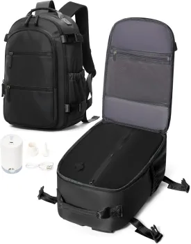 vacuum backpack travel,Travel Airback Backpack,Carry on Backpack with Air Pump,Vacuum Seal Compression Backpacks, Personal Item Travel Bag 17x10x9 Airlines Approved,Black