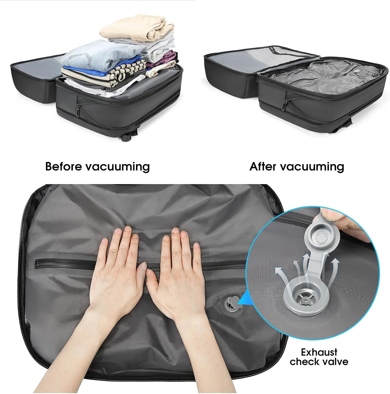 Vacuum Travel Backpack with Pump, 50L Expandable Compression Airback Backpack With Vacuum Seal, 17.3 Inch Water Resistant Business Laptop Backpack with USB Charging Port for Women & Men