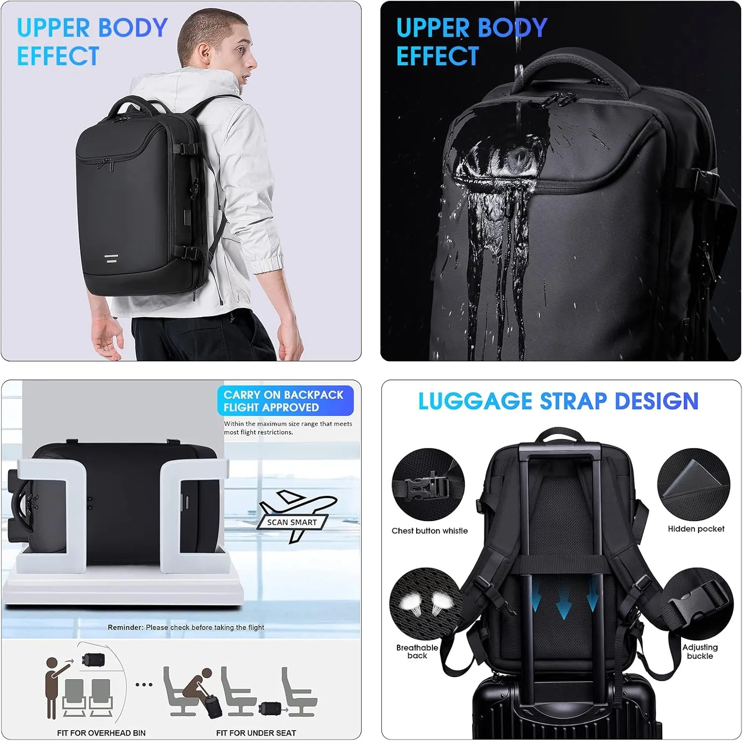 Vacuum Travel Backpack with Pump, 50L Expandable Compression Airback Backpack With Vacuum Seal, 17.3 Inch Water Resistant Business Laptop Backpack with USB Charging Port for Women & Men