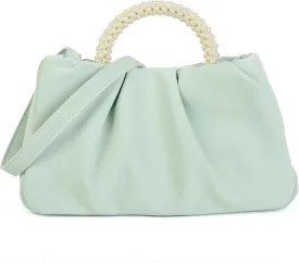 Valleycomfy Evening Clutch Pearl Purses for Women Ladies Soft Leather Ruched Crossbody Bags Shoulder Bag for Party Wedding