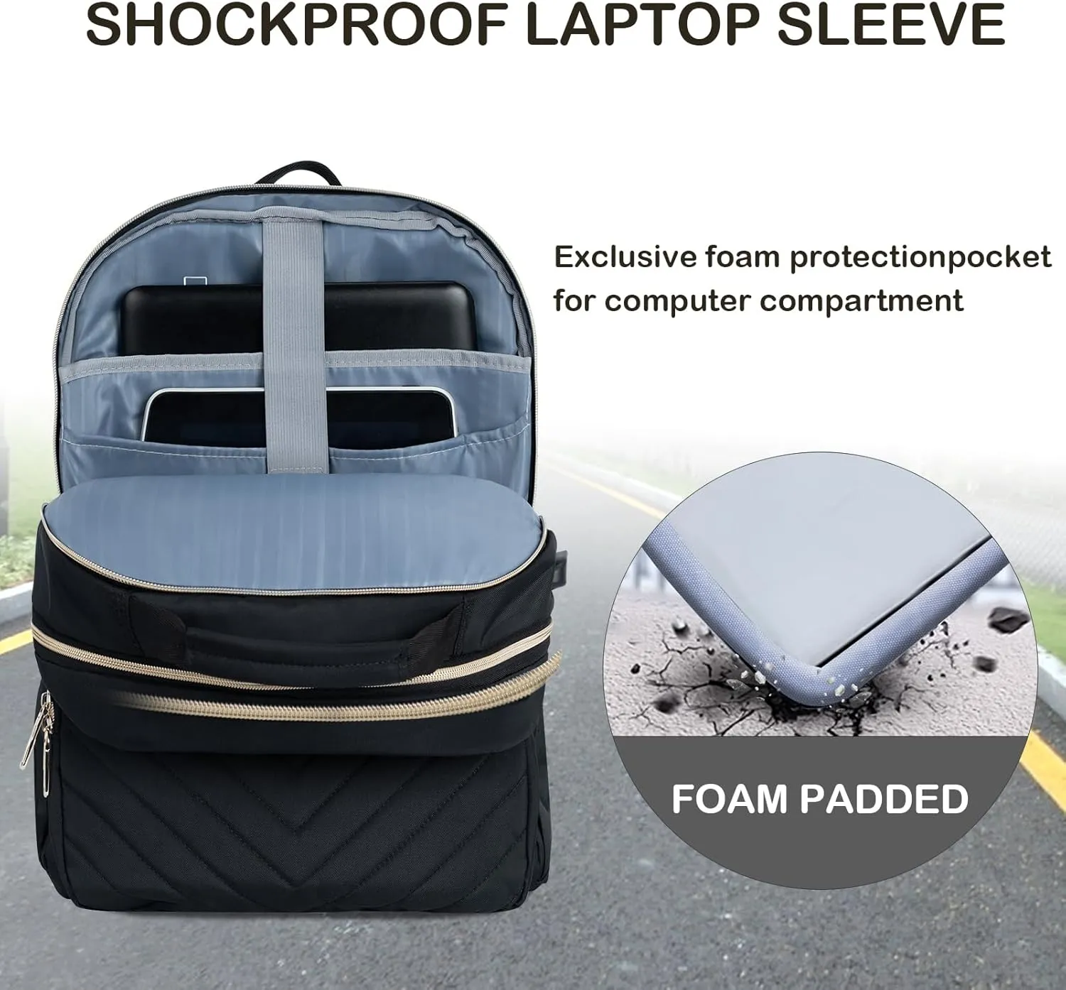 VANKEAN 17.3 Inch Laptop Backpack for Women Men Work Laptop Bag Fashion with USB Port, Waterproof Backpacks Nurse Stylish Travel Bags Casual Daypacks for College, Business, Black
