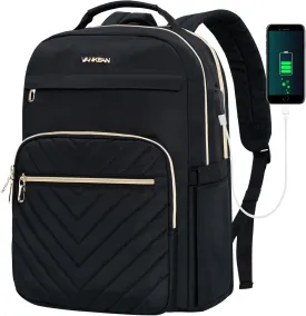 VANKEAN 17.3 Inch Laptop Backpack for Women Men Work Laptop Bag Fashion with USB Port, Waterproof Backpacks Nurse Stylish Travel Bags Casual Daypacks for College, Business, Black