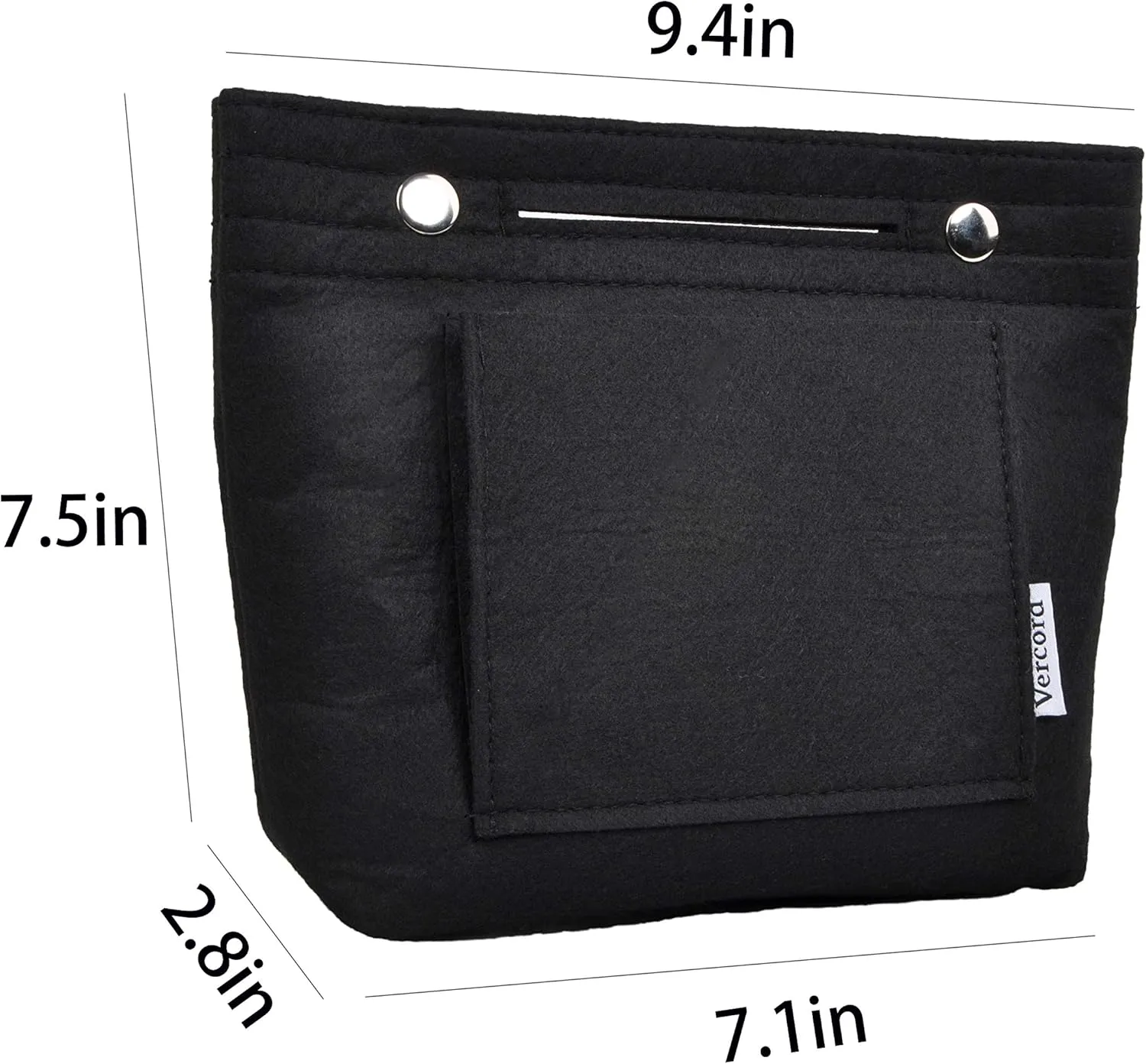 Vercord Mini Slim Small Felt Purse Organizer Insert Inside Handbag Tote Pocketbook for Women Black