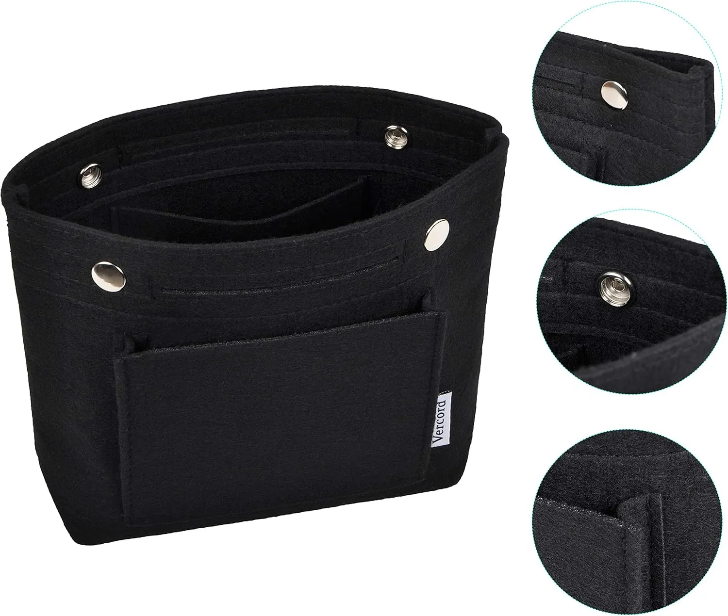 Vercord Mini Slim Small Felt Purse Organizer Insert Inside Handbag Tote Pocketbook for Women Black