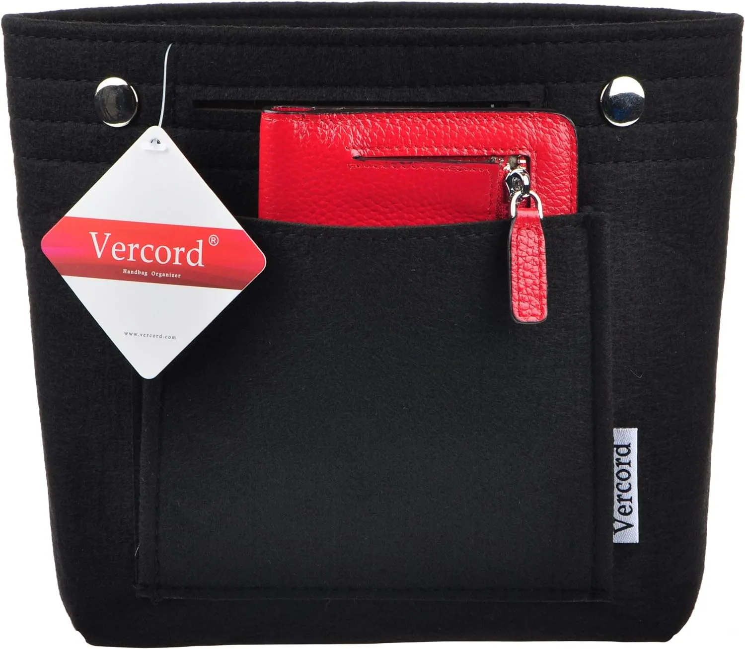 Vercord Mini Slim Small Felt Purse Organizer Insert Inside Handbag Tote Pocketbook for Women Black
